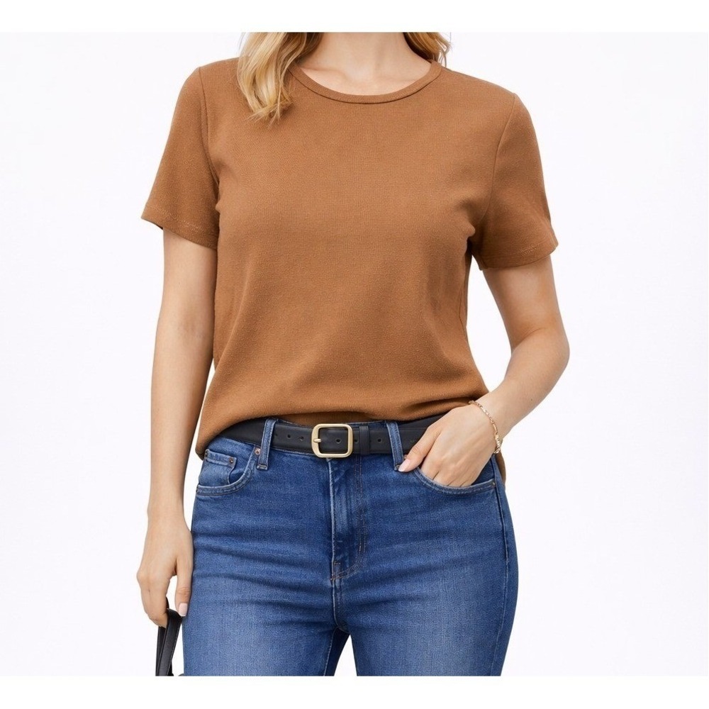 Cotton On Top Womens 16 Brown Curve‎ The One Organic Rib Crew Short Sleeve Tee